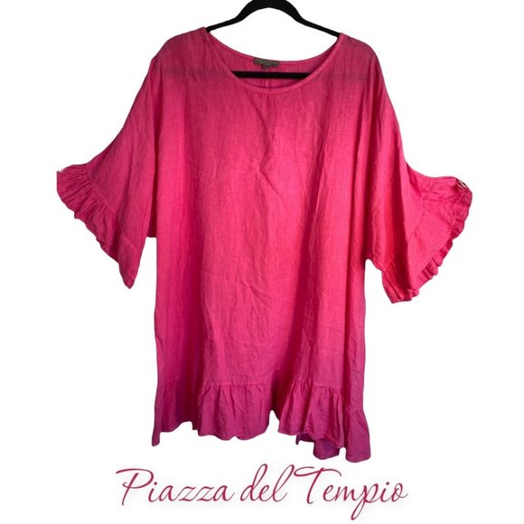 PIAZZA DEL TEMPIO FUCHSIA 100% LINEN SUMMER TOP (SZ M / OVERSIZED) - Picture 1 of 8